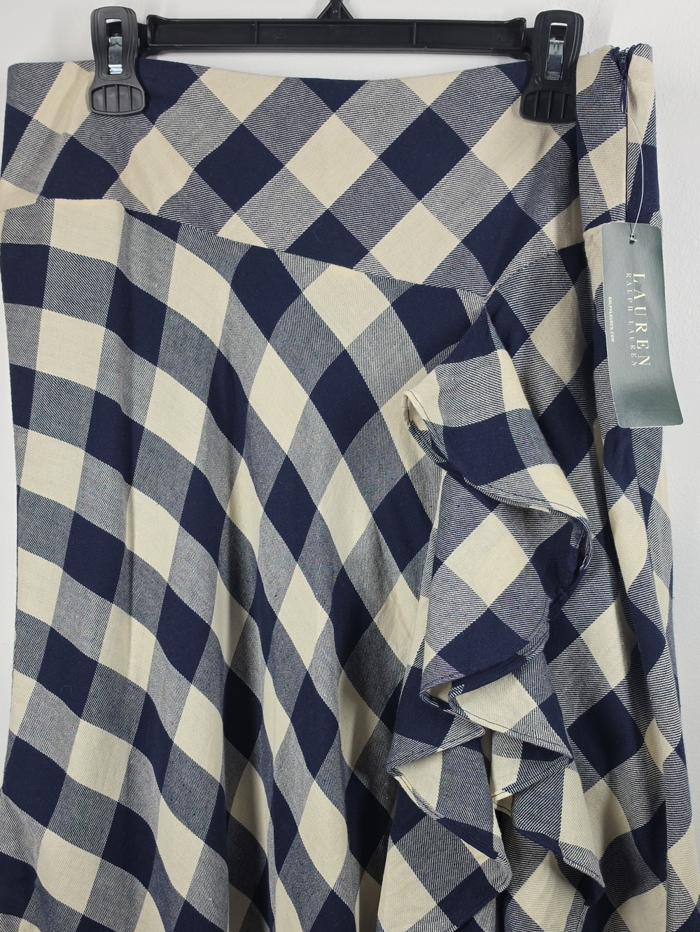 Lauren Ralph Lauren Navy Cream Plaid Ruffle Maxi Skirt Size 8 NWT - Picture 4 of 11